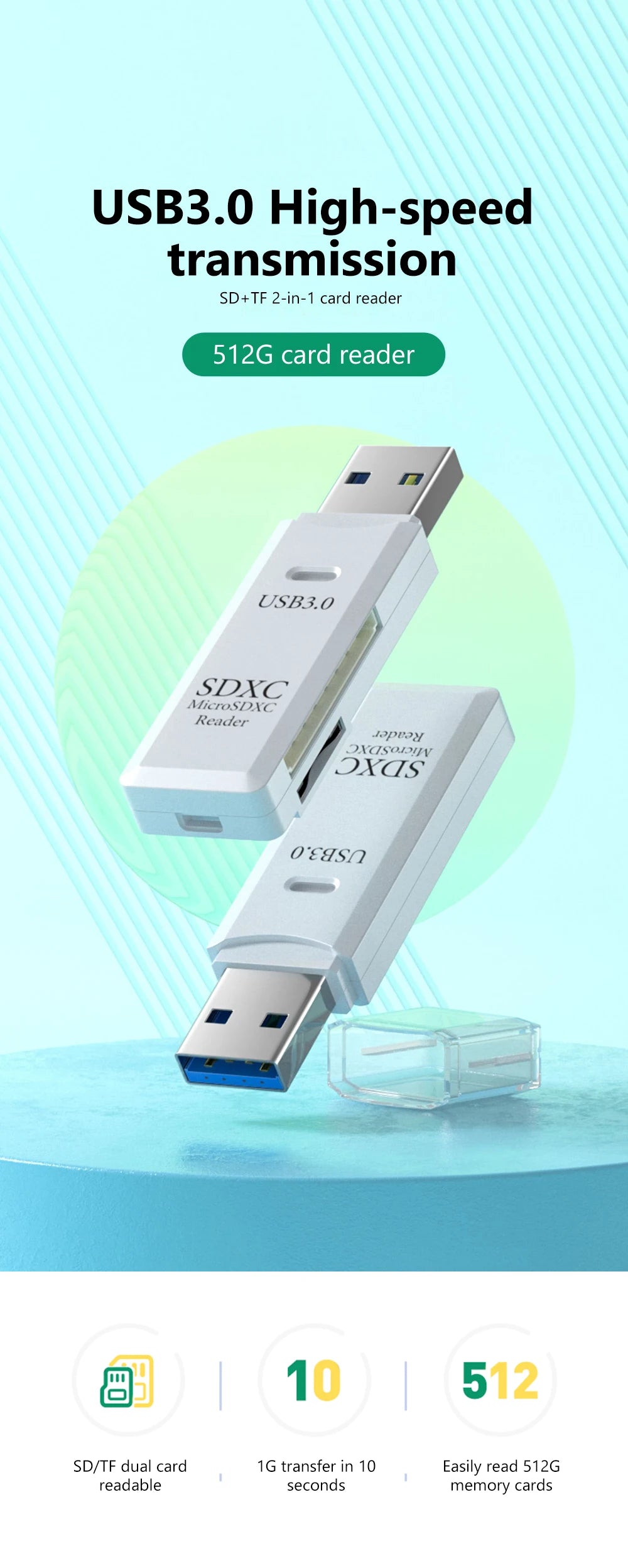 UltraSpeed USB 3.0 2-in-1 TF/SD Card Reader.